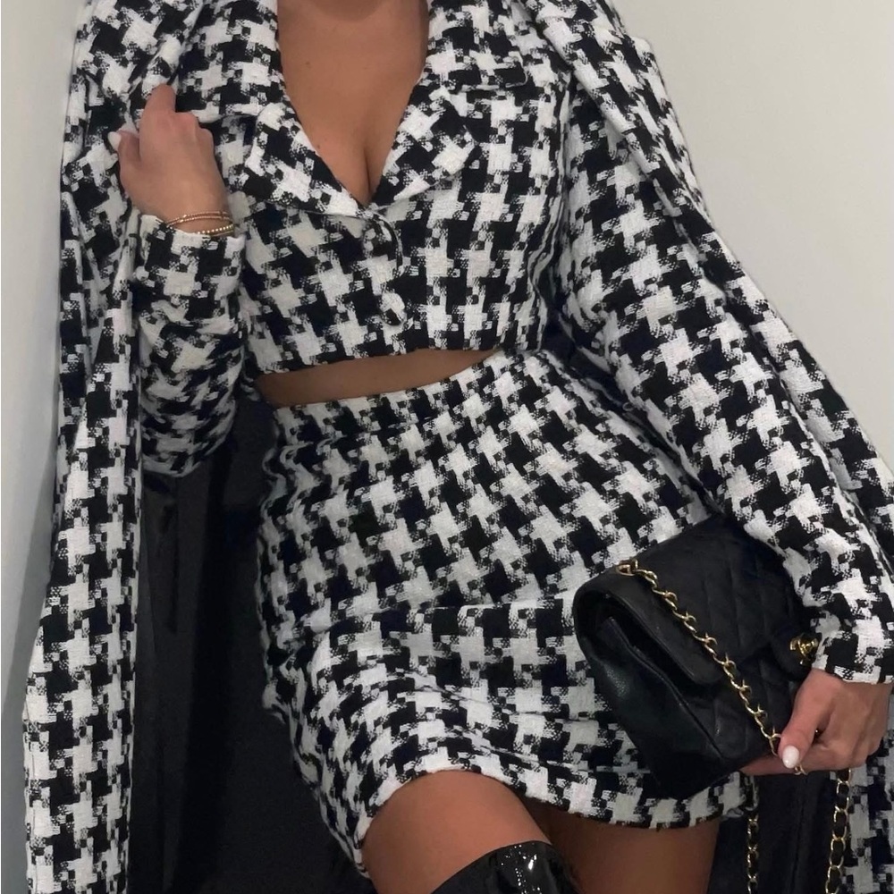 Tweed Houndstooth Trench Coat
